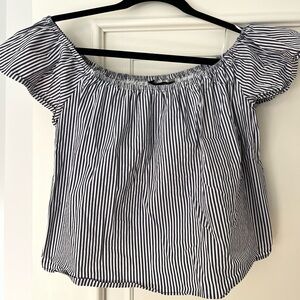 Navy and white striped off the shoulder blouse